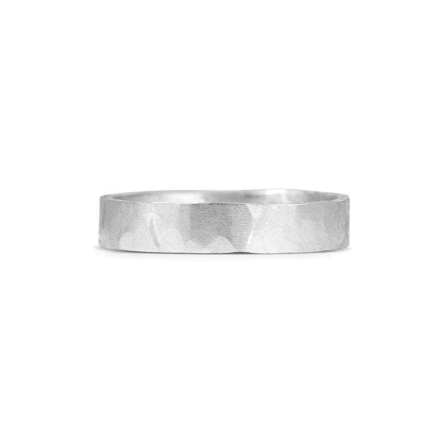 The Matte Hammered Flat Wedding Band - 4.5mm by East London jeweller Rachel Boston | Discover our collections of unique and timeless engagement rings, wedding rings, and modern fine jewellery. - Rachel Boston Jewellery