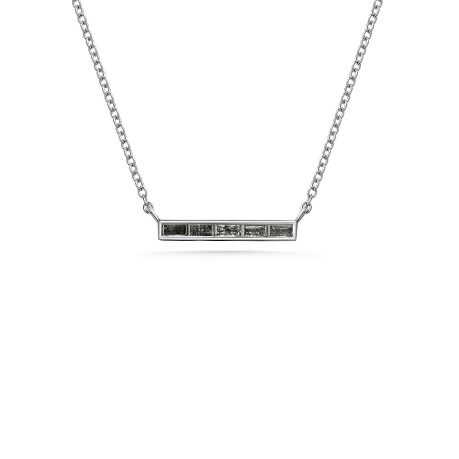 The GREY DIAMOND BAGUETTE BAR NECKLACE by East London jeweller Rachel Boston | Discover our collections of unique and timeless engagement rings, wedding rings, and modern fine jewellery. - Rachel Boston Jewellery