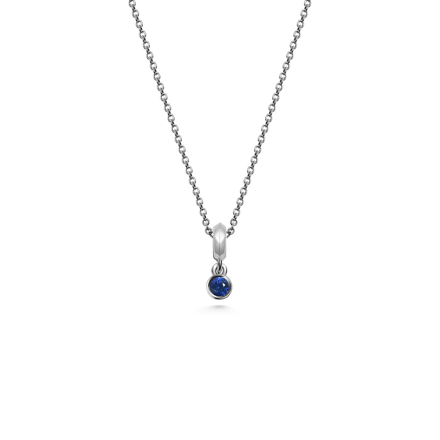 The SMALL DROPLET SAPPHIRE NECKLACE by East London jeweller Rachel Boston | Discover our collections of unique and timeless engagement rings, wedding rings, and modern fine jewellery. - Rachel Boston Jewellery