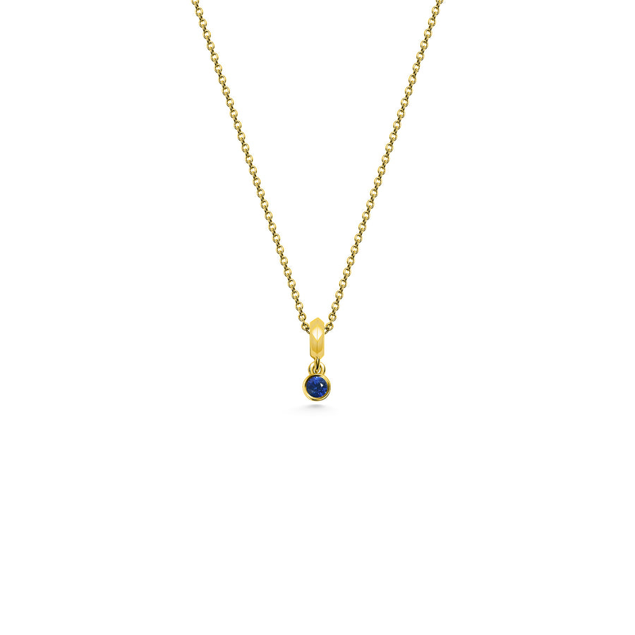 The SMALL DROPLET SAPPHIRE NECKLACE by East London jeweller Rachel Boston | Discover our collections of unique and timeless engagement rings, wedding rings, and modern fine jewellery. - Rachel Boston Jewellery